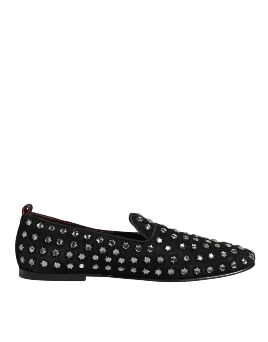 Black Crystal Embellished Loafers Dress Shoes