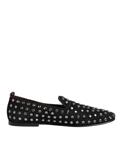Black Crystal Embellished Loafers Dress Shoes