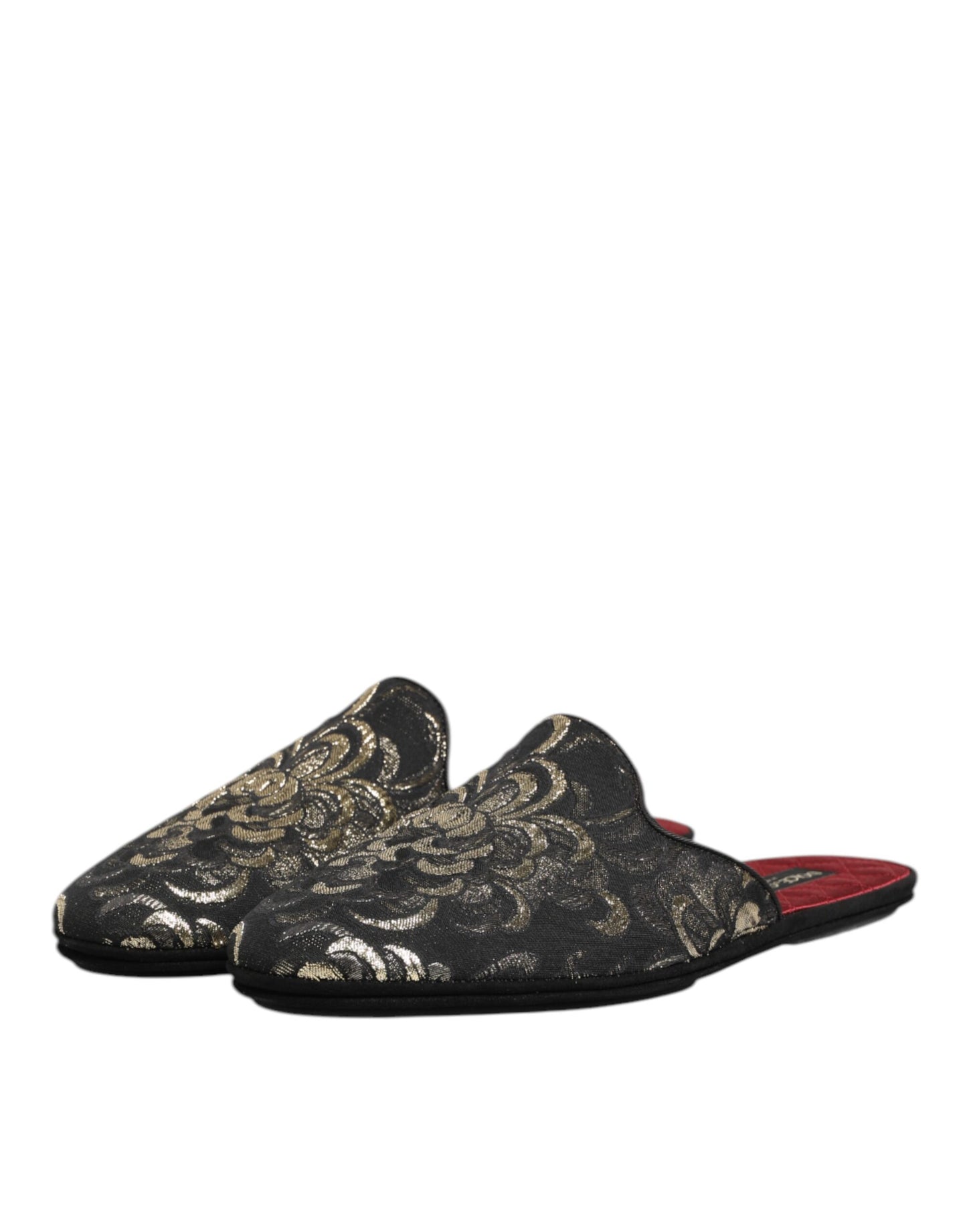 Black Floral Jacquard Slides Slippers Shoes