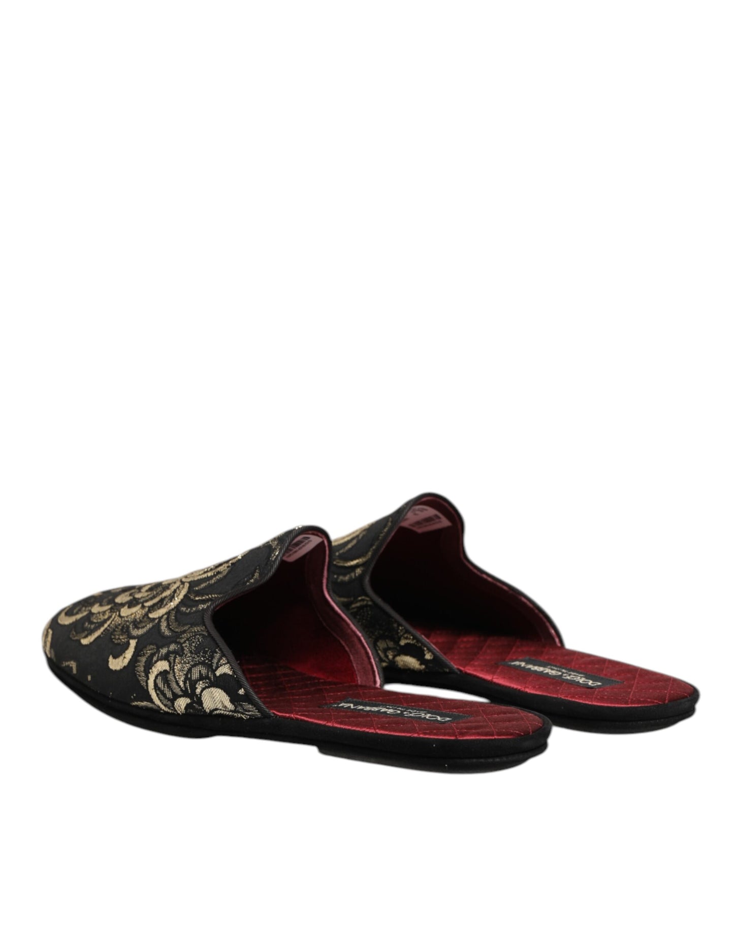 Black Floral Jacquard Slides Slippers Shoes