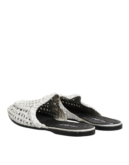 White Woven Slides MULES Men Sandals Shoes