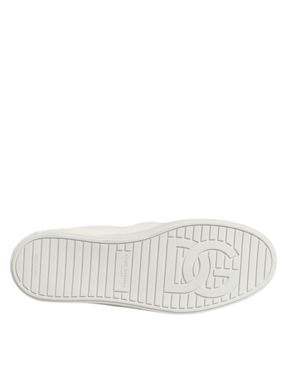 White Leather Low Top Slip On Sneakers Shoes