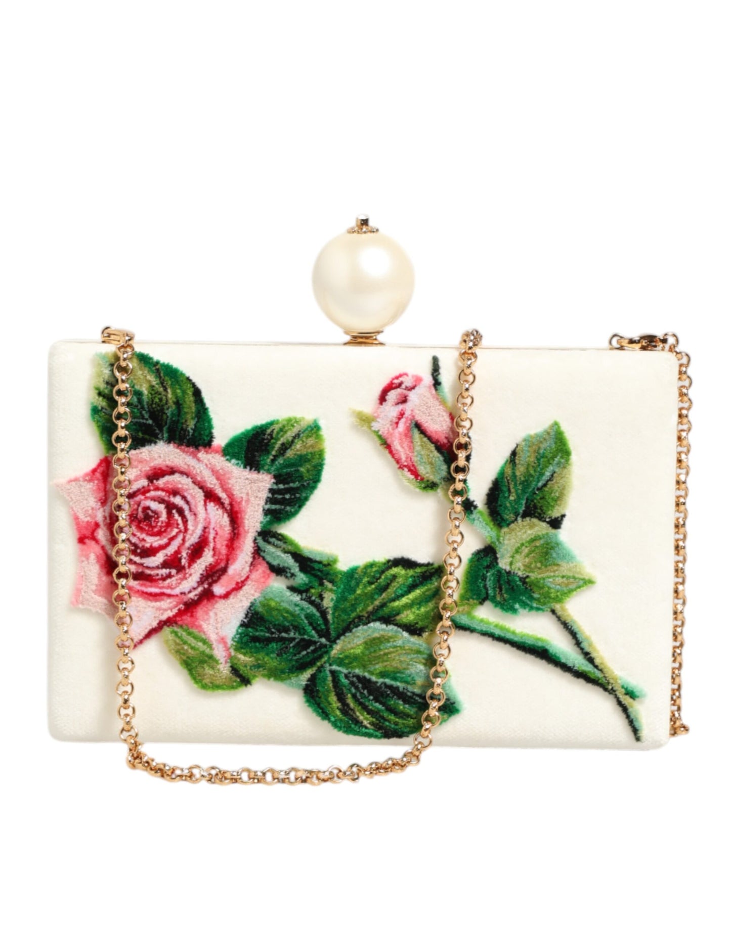 White Rose Embroidery Silk Gold Frame Clutch Purse Bag