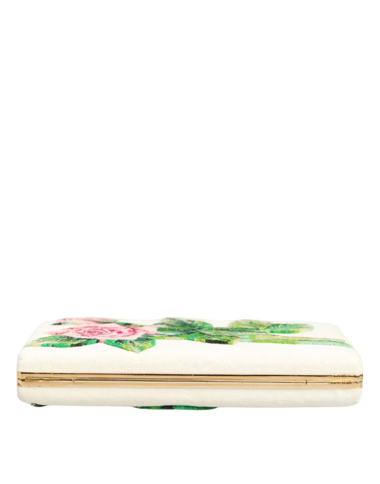 White Rose Embroidery Silk Gold Frame Clutch Purse Bag