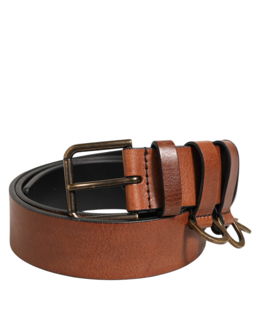Brown Classic Gold Metal Logo Buckle Men Belt