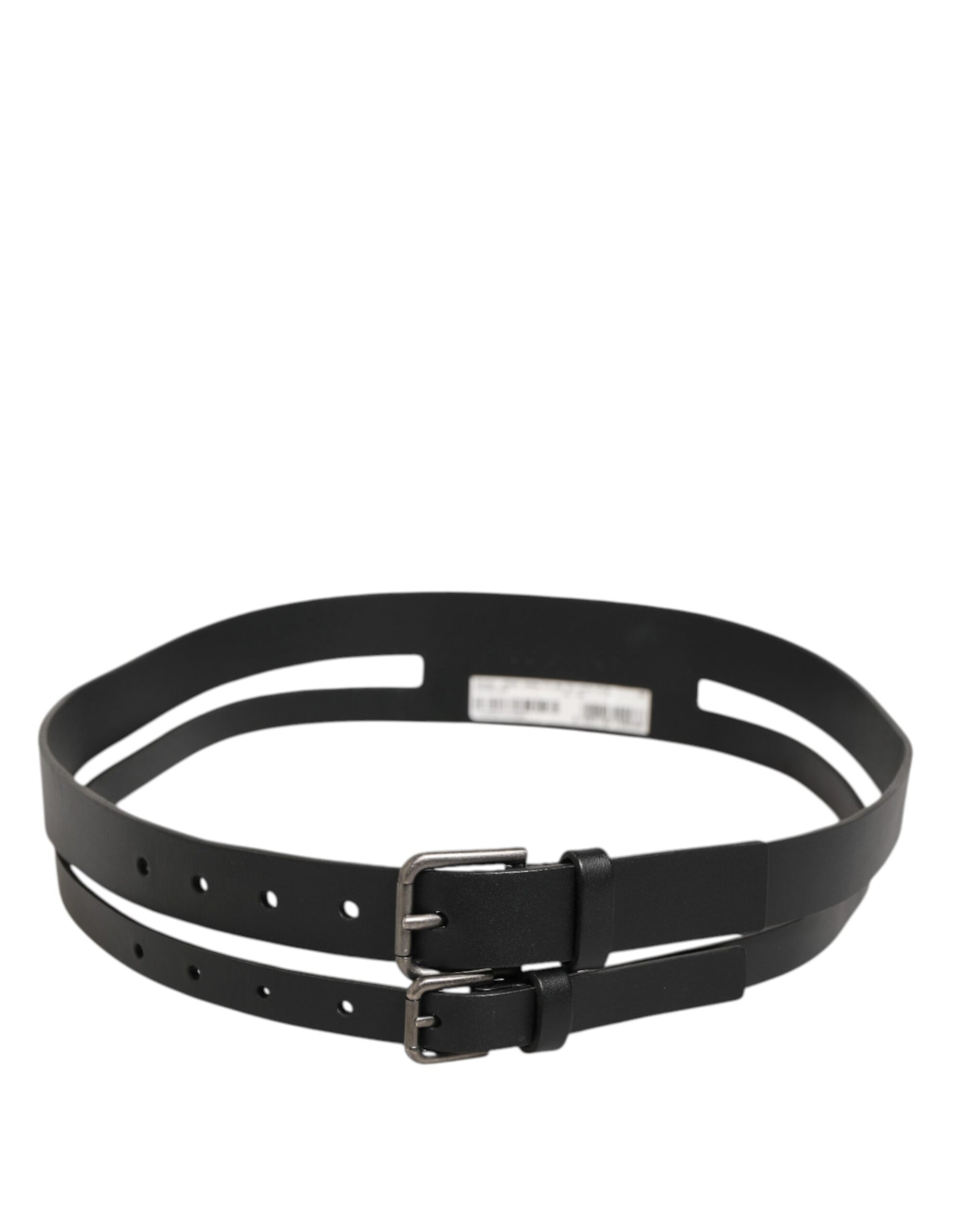 Black Double Strap Leather Buckle Men Belt