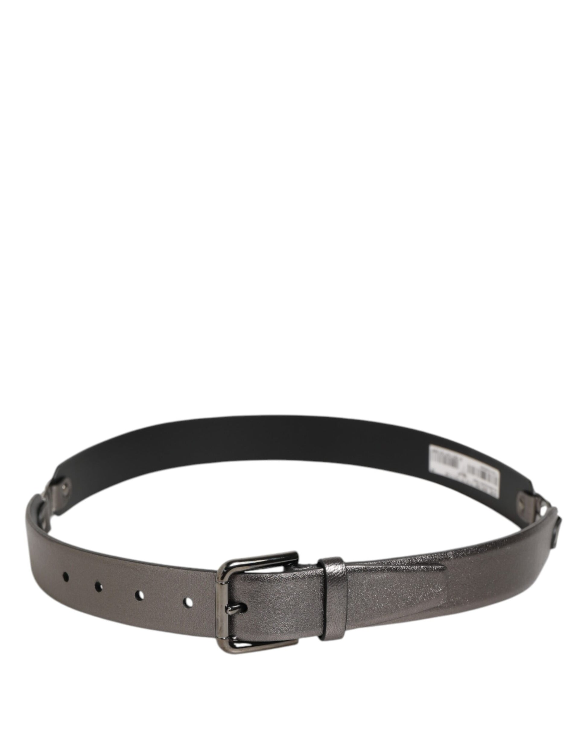Black Silver Pebbled Texture Leather Buckle Men Belt