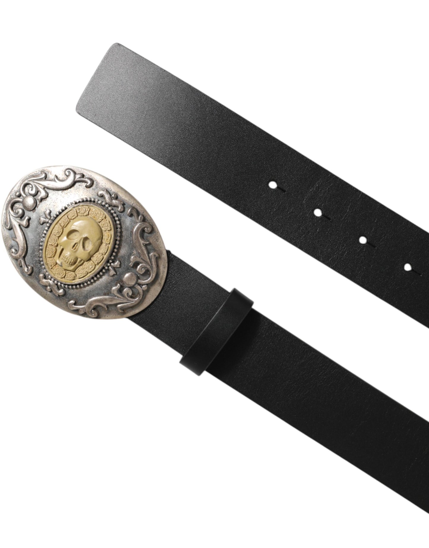 Black Leather Ornate Metal Buckle Men Belt