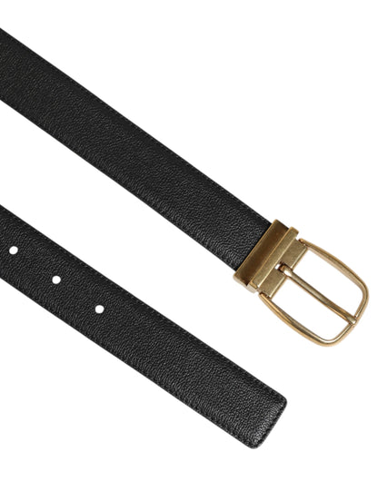 Black Leather Classic Metal Logo Buckle Belt