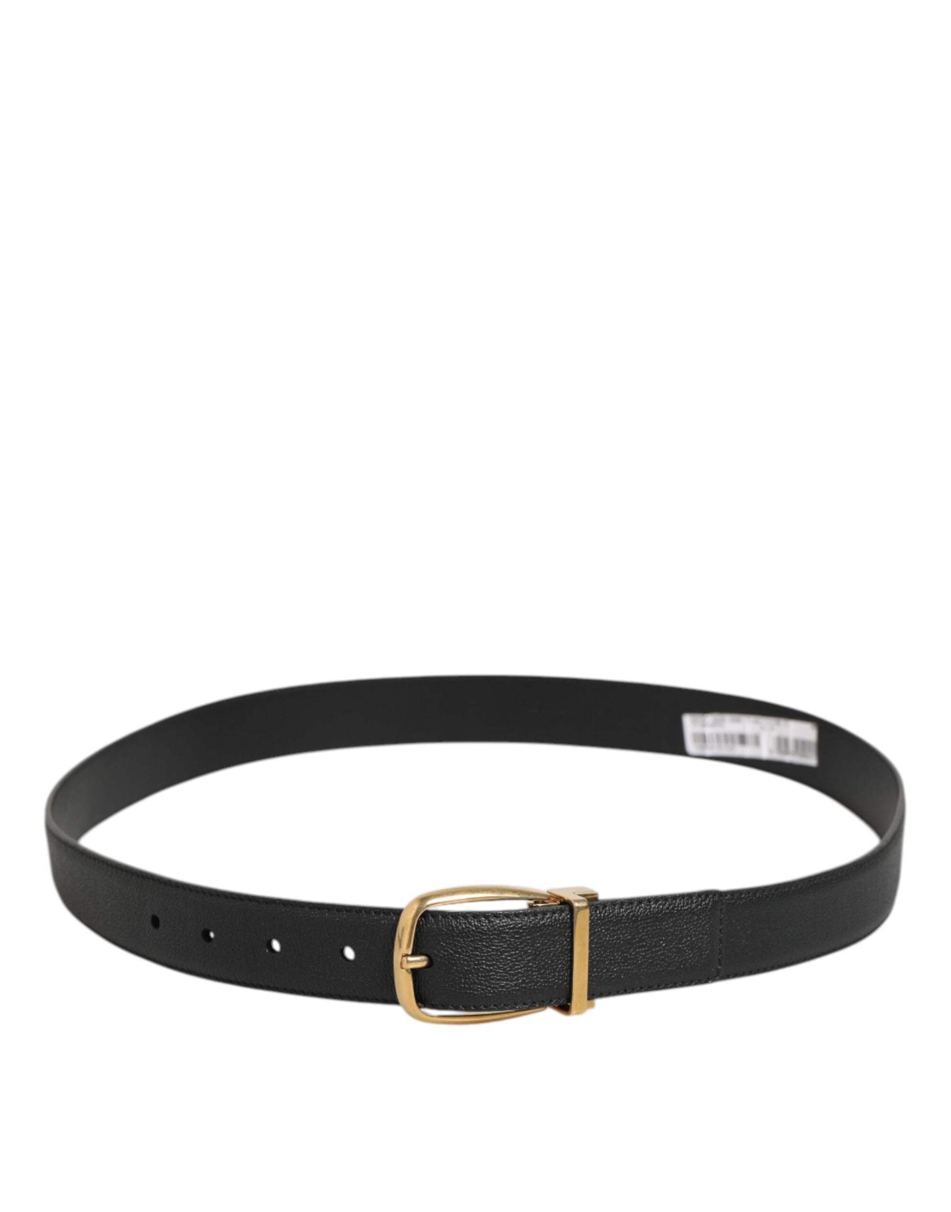 Black Leather Classic Metal Logo Buckle Belt