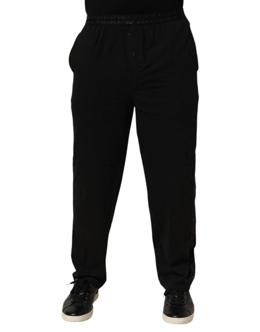 Black Cotton Blend Logo Waistband Trouser Pants