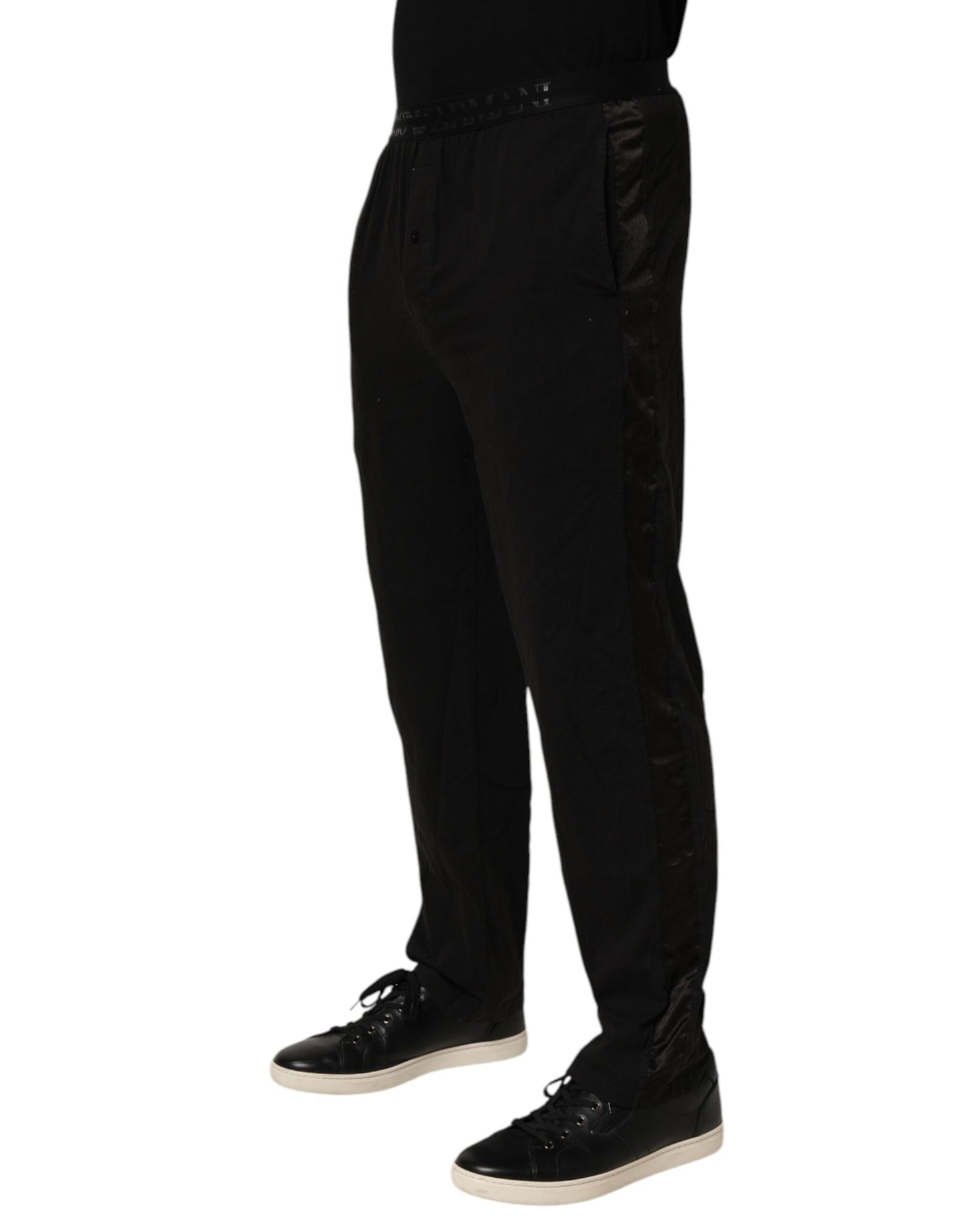 Black Cotton Blend Logo Waistband Trouser Pants