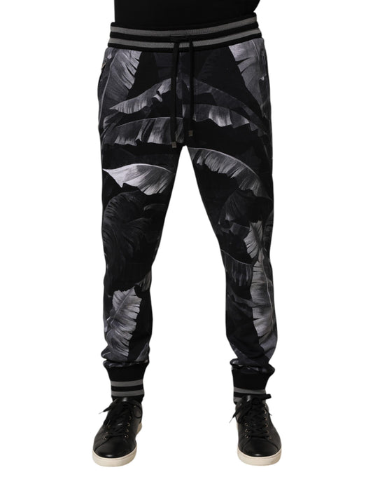 Black Banana Leaf Cotton Jogger Trouser Pants