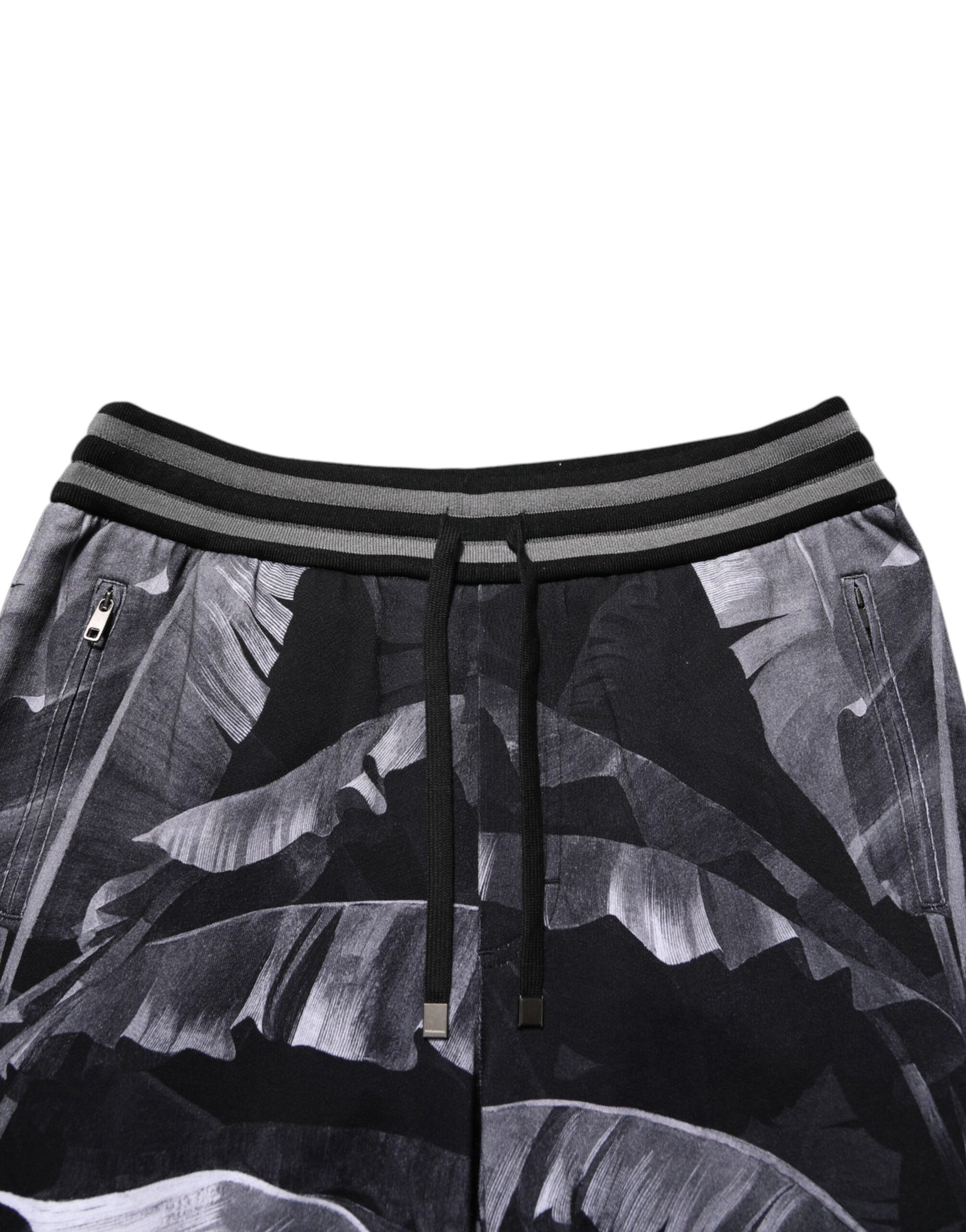 Black Banana Leaf Cotton Jogger Trouser Pants