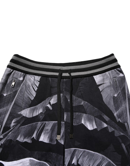 Black Banana Leaf Cotton Jogger Trouser Pants