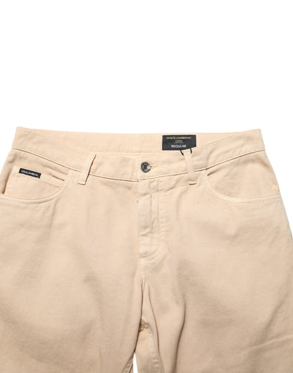 Beige Cotton Skinny Regular Men Denim Jeans