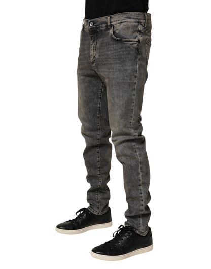 Gray Cotton Stretch Slim Fit Men Denim Jeans
