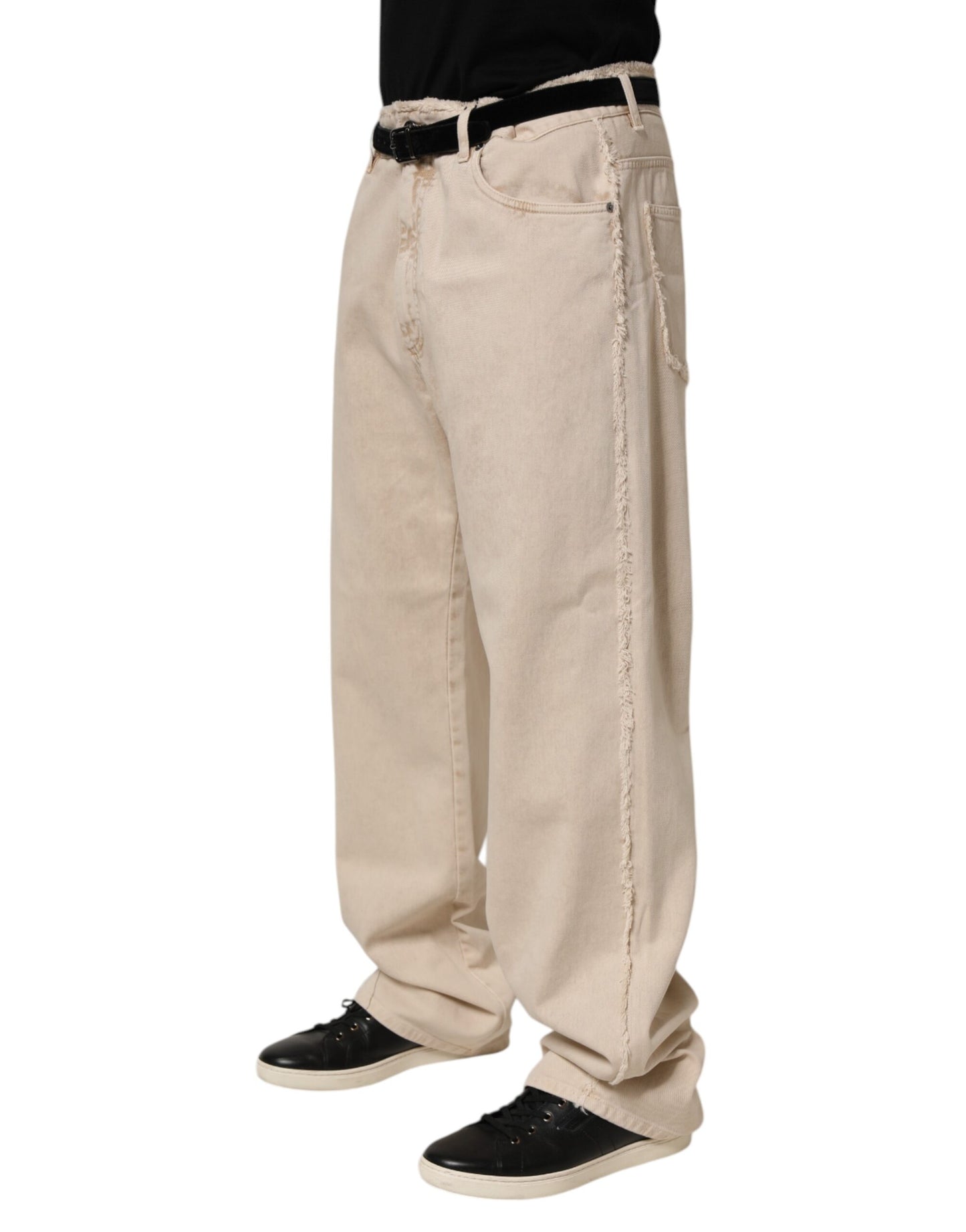 Beige Cotton Straight Denim Trouser Jeans