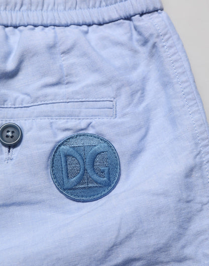 Light Blue Linen Mid Waist Men Bermuda Shorts