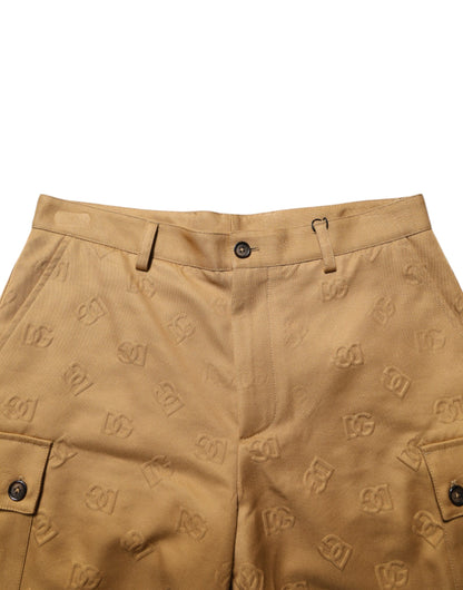 Brown Cotton Stretch Logo CargoBermuda Shorts