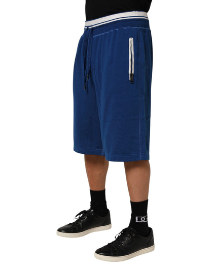 Blue Cotton Blend Bermuda Sweatpants Shorts