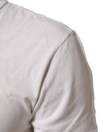 White Logo Print Cotton Crew Neck Men T-shirt