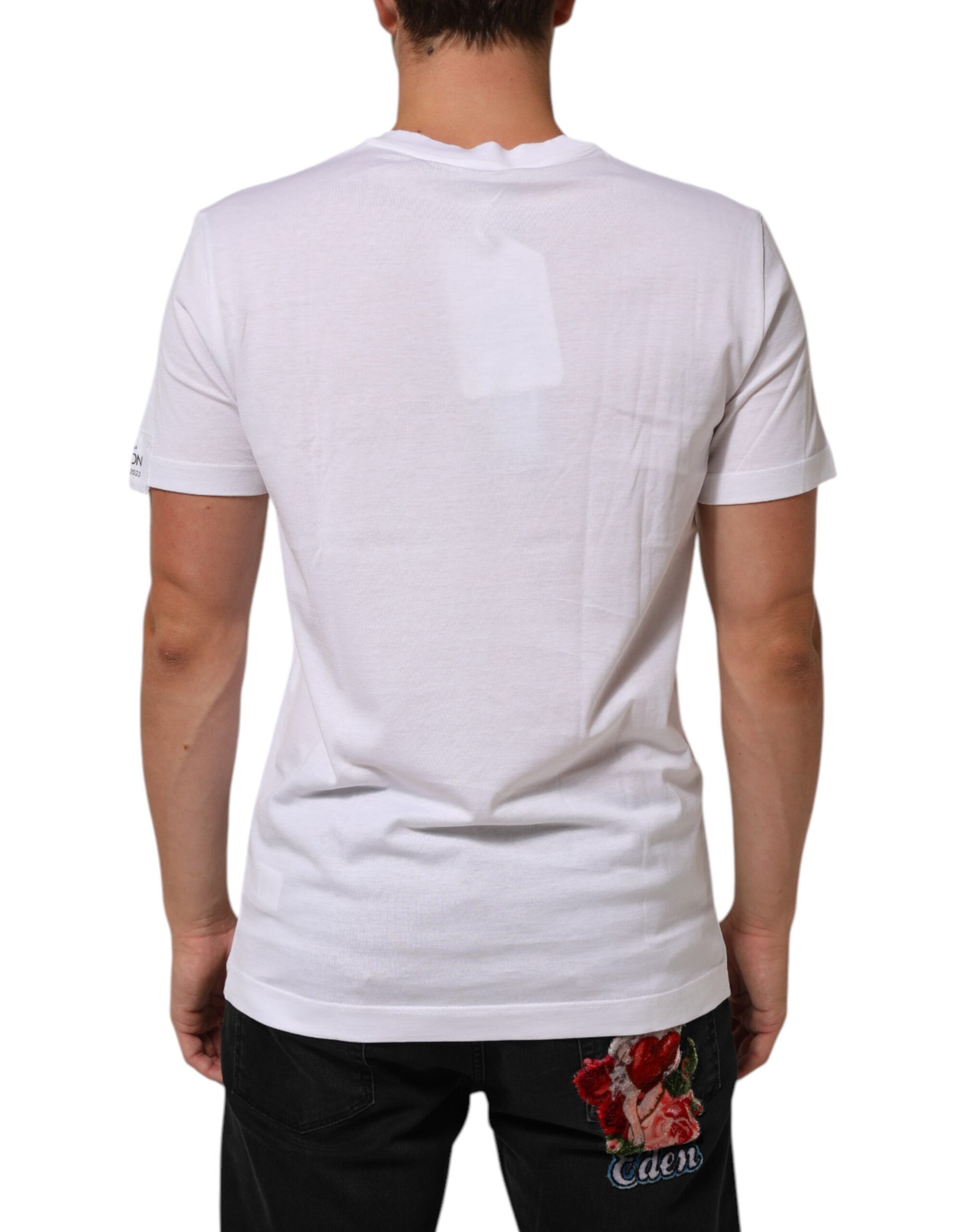 White Logo Print Cotton Crew Neck T-shirt