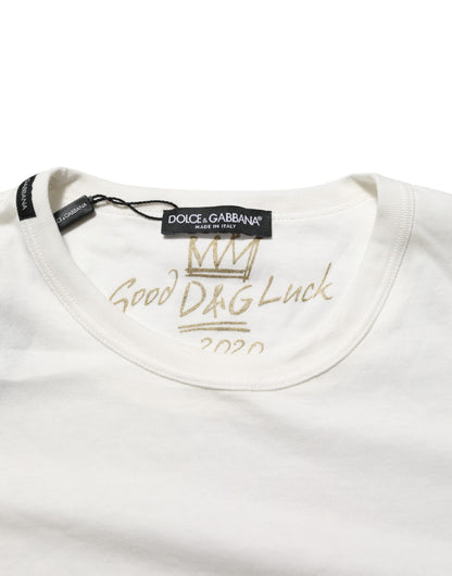 White Cotton Goodluck 2020 Crew Neck T-shirt