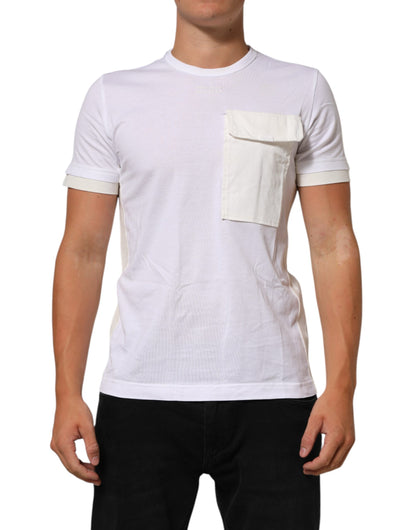 White Cotton Pocket Crew Neck Men Tee T-shirt