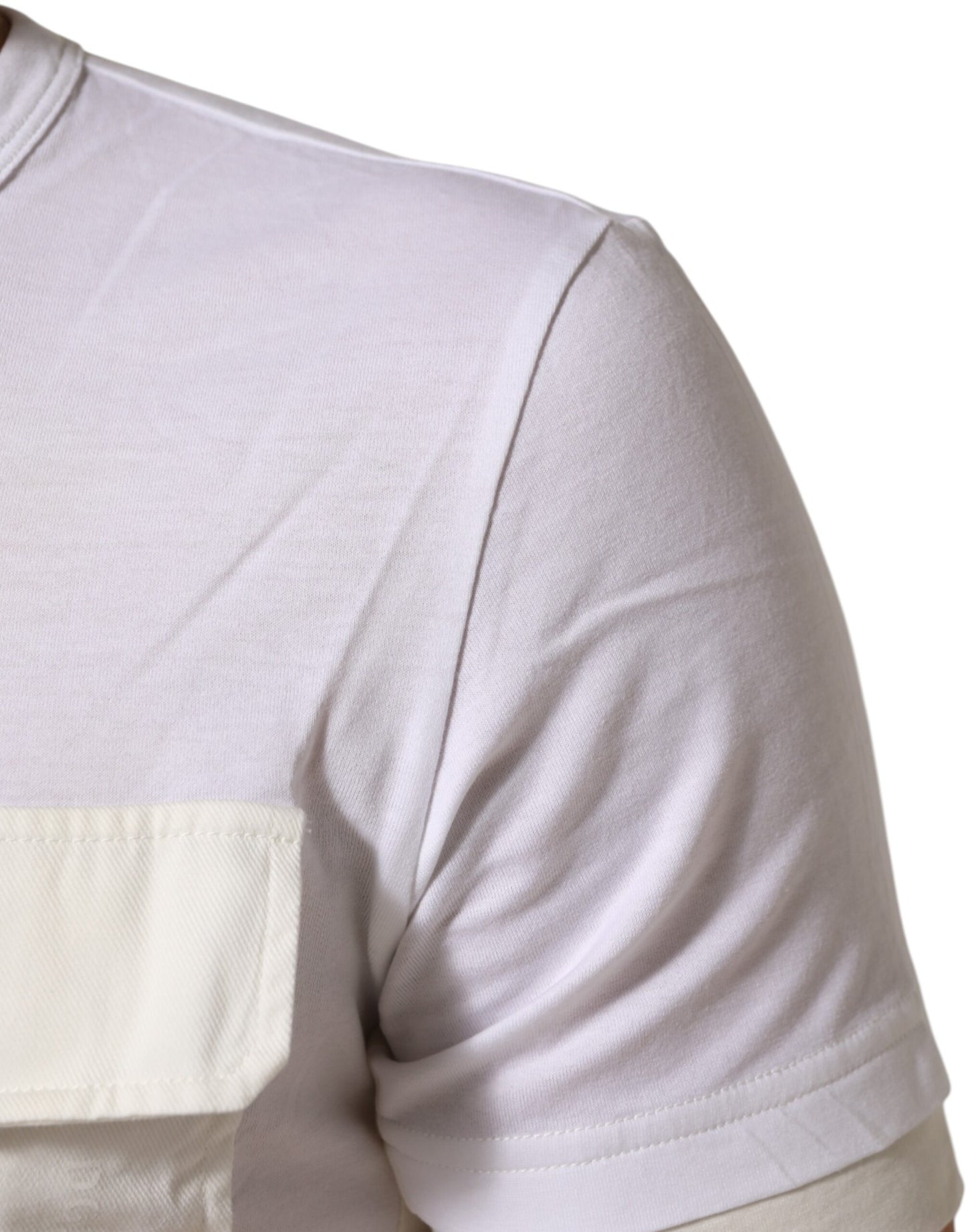 White Cotton Pocket Crew Neck Men Tee T-shirt