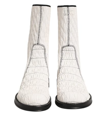 White Lambskin Leather Mid Calf Boots Shoes
