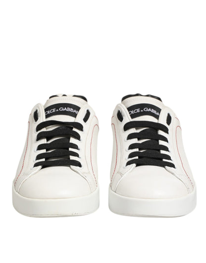 White Black Leather Low Top Sneaker Shoes