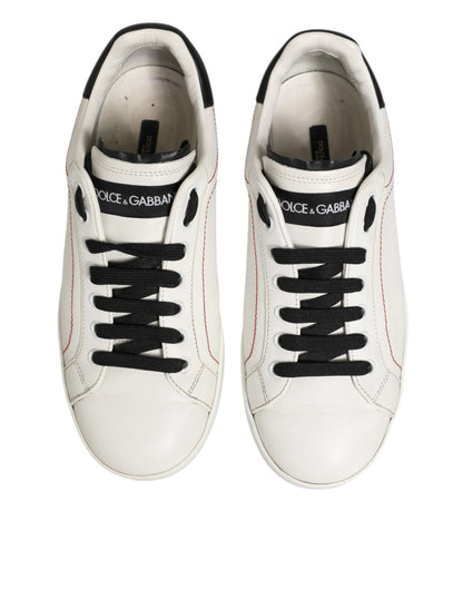 White Black Leather Low Top Sneaker Shoes