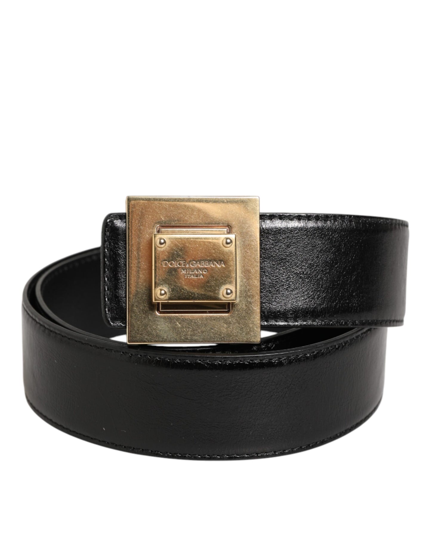 Black Leather Classic Metal Logo Buckle Belt