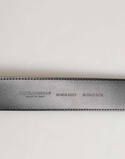 Black Leather Classic Metal Logo Buckle Belt