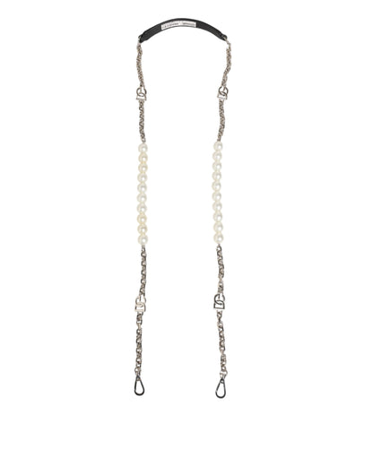 Black Leather Pearl Chain Bag Accessory Shoulder Strap