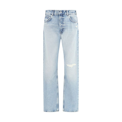 Light Blue Cotton Straight-Leg Jeans