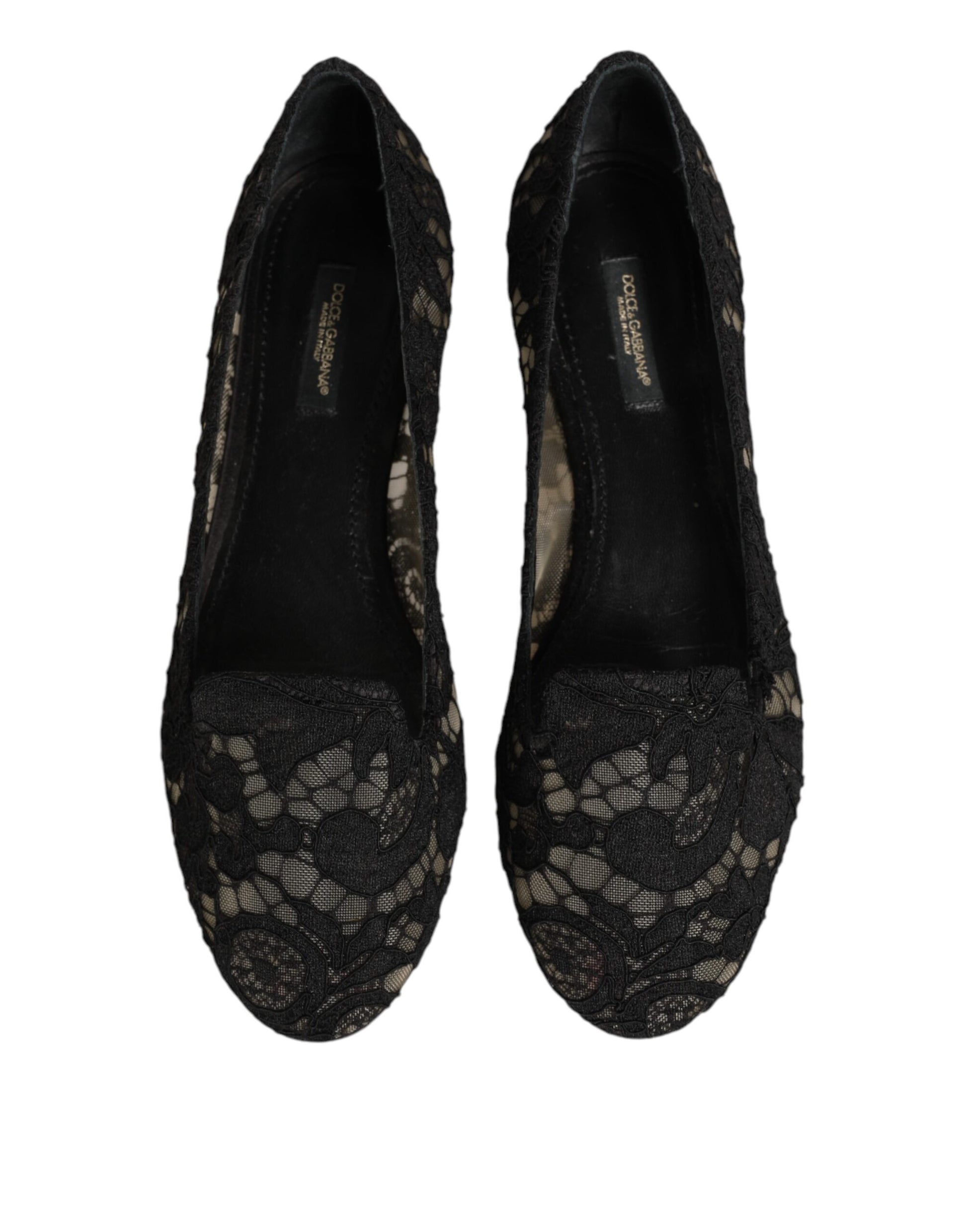 Black Taormina Lace Slip On Flats Shoes