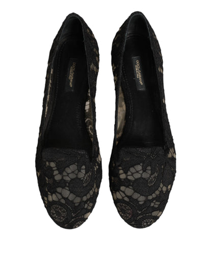 Black Taormina Lace Slip On Flats Shoes
