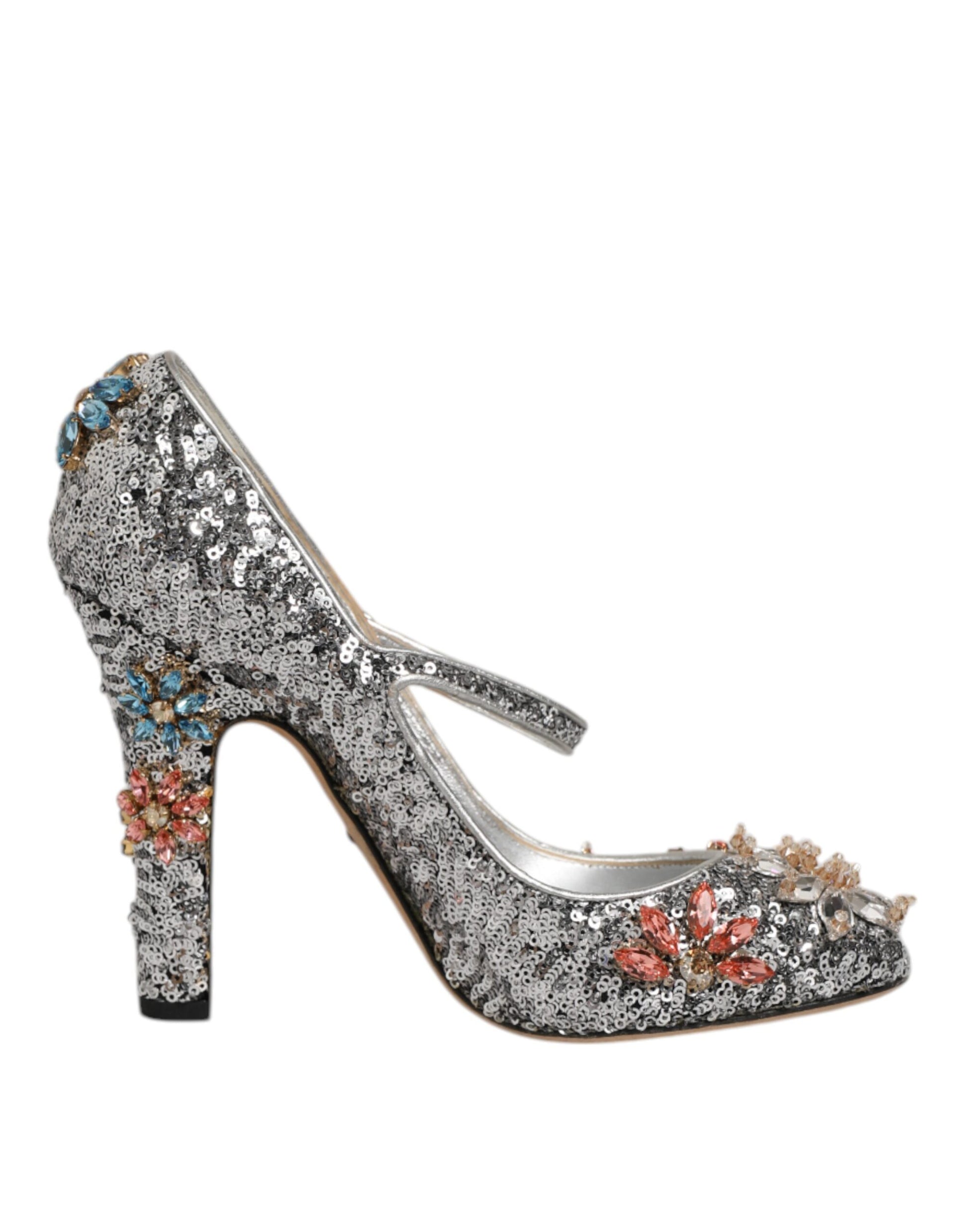Silver Sequin Crystal Mary Janes Pumps Shoes