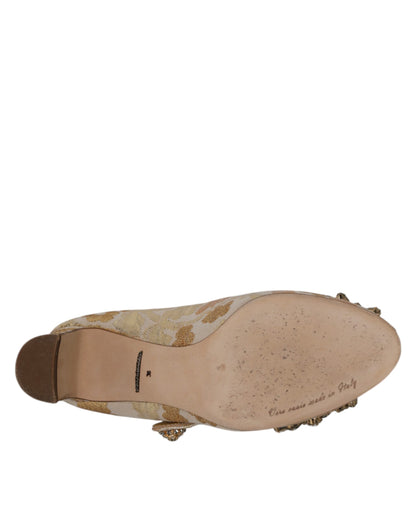 Gold Jacquard Crystal Mary Janes Pumps Shoes