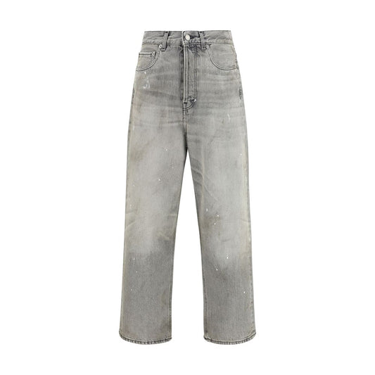 Gray Cotton Straight-Leg Jeans