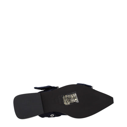 Blue Fabric Flat Sandals