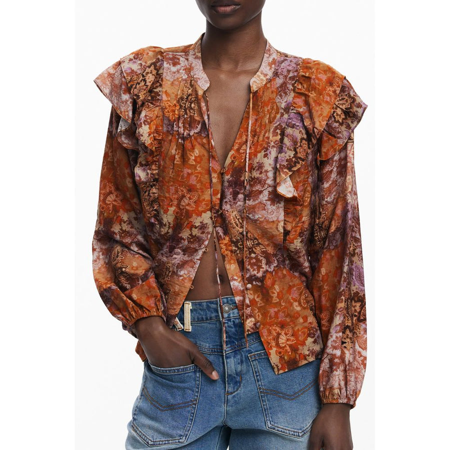 Orange Viscose Women Shirt