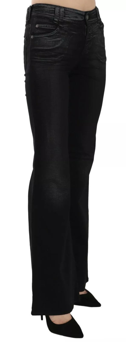 Black Washed High Waist Flared Denim Casual Pants Jeans