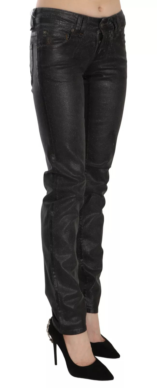 Black Washed Low Waist Regular Leg Denim Pants