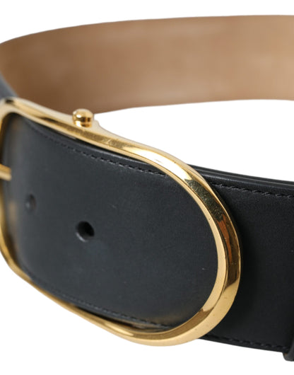 Black Leather Classic Metal Oval Buckle Belt