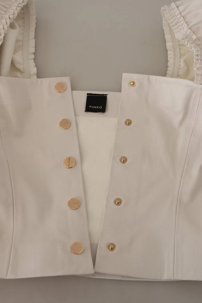 White Square Neck Button Down Crop Blouse