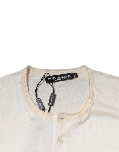 Off White Silk Henley Short Sleeves T-Shirt