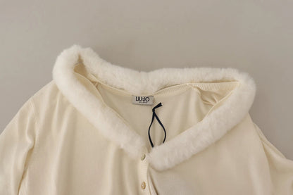 White Viscose Long Sleeves Fur Shearling Blouse